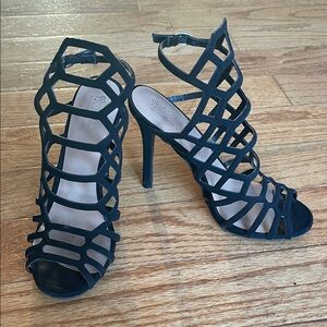 Women's Black Strappy High Heel Sandals
